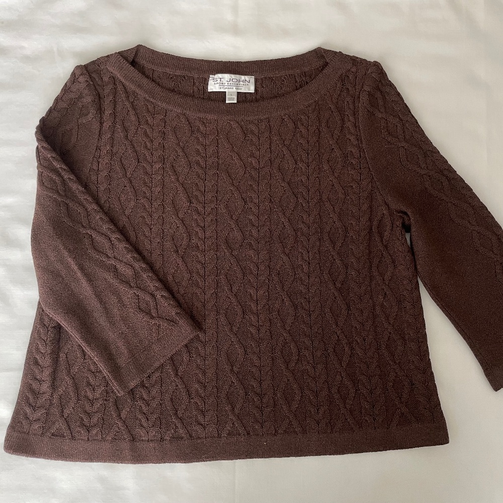 St. John Sport Brown Knit Pullover Sweater Large